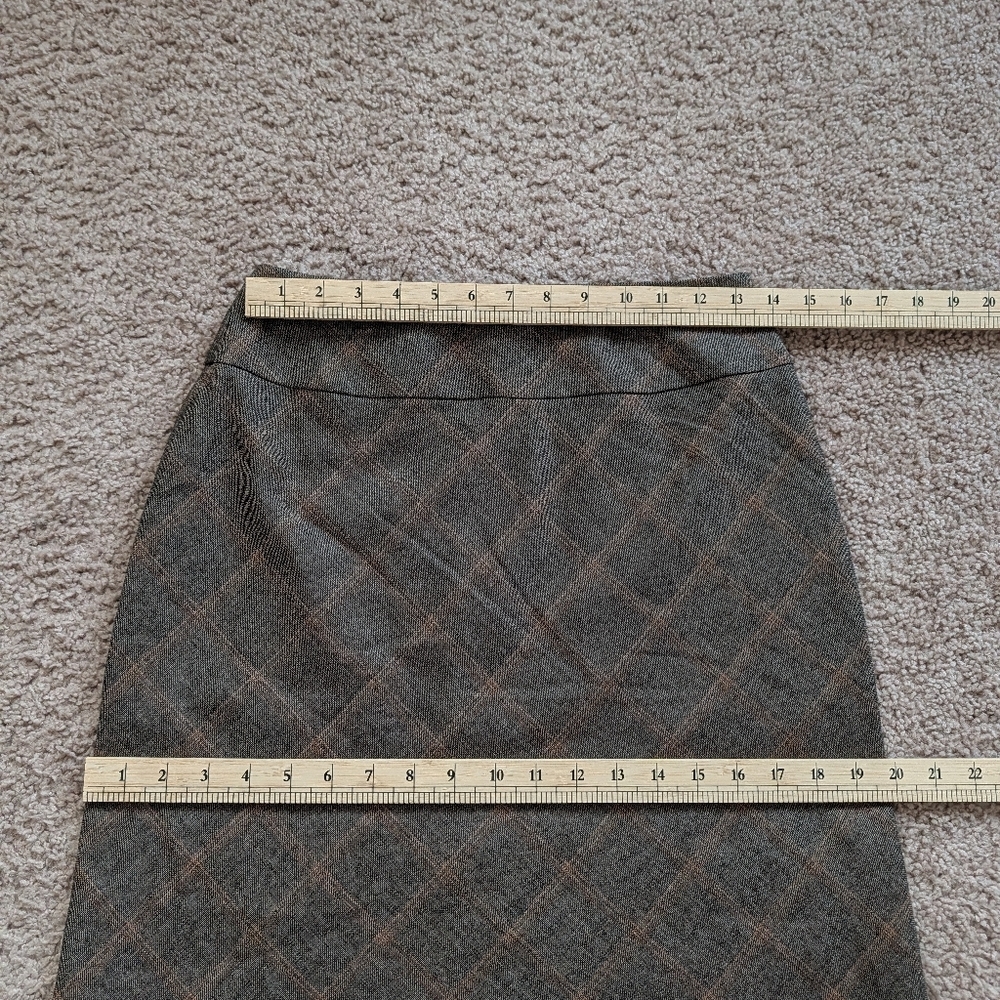 Crossing Pointe Vintage Gray Orange Plaid A-Line Pencil Mini Skirt Size 6 - Picture 7 of 8
